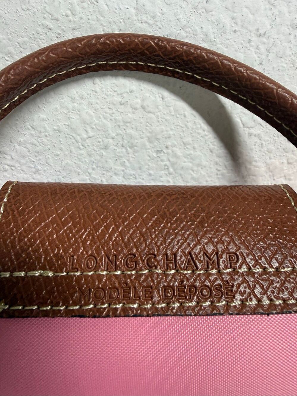 Longchamp Mini Le Pliage Nylon Guimauve Blush Pink Brown Top Handle Bag + Strap - Picture 3 of 14